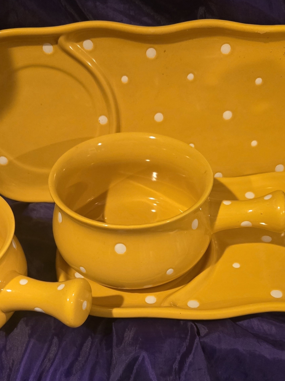 Temp-Tations Yellow and White Polka Dot Soup Bowl Plate Set